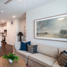 a living room with a couch and a coffee table