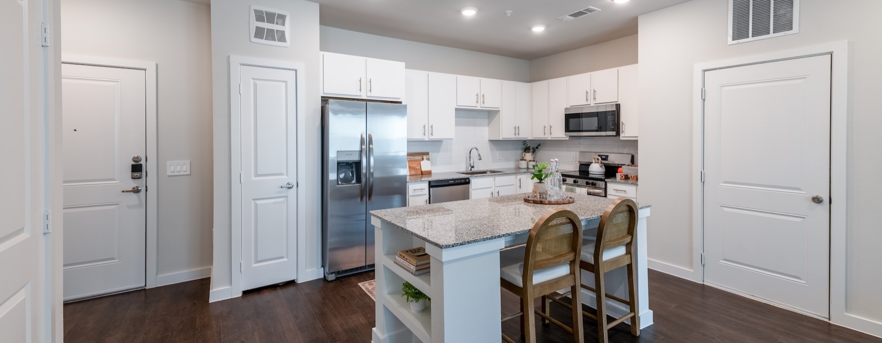 a kitchen with island