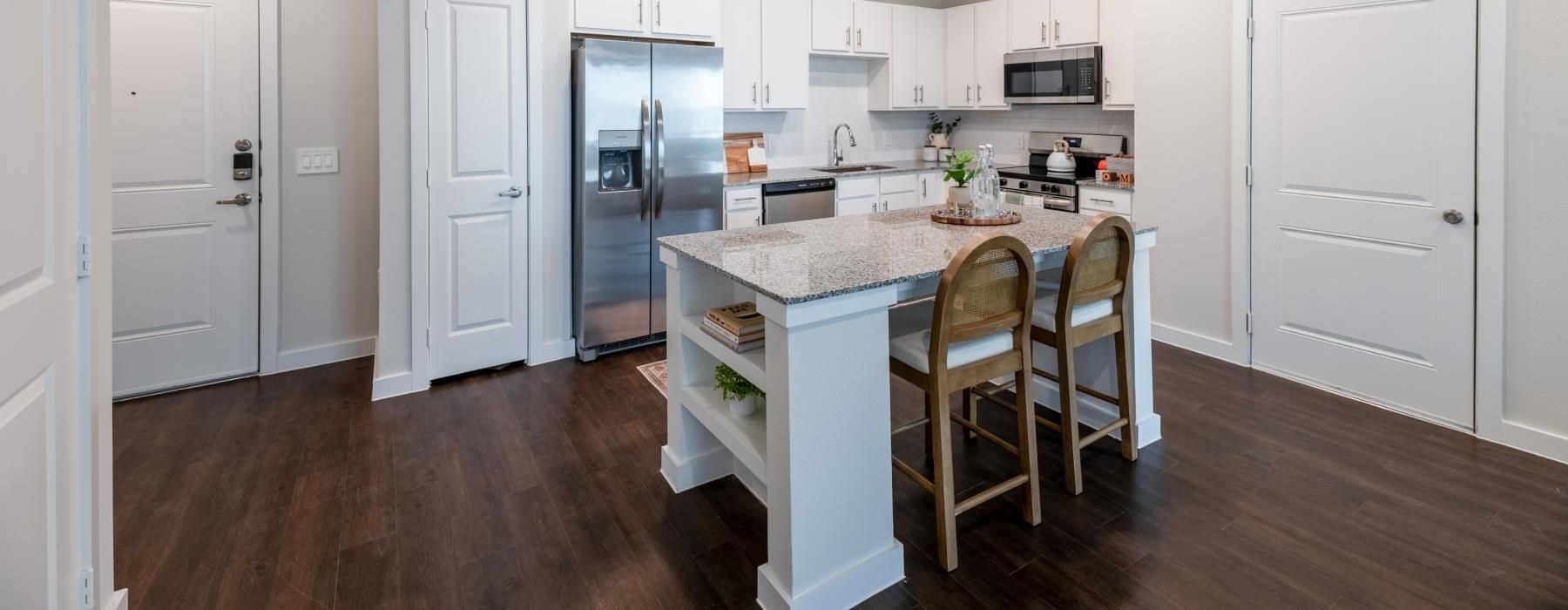 a kitchen with island